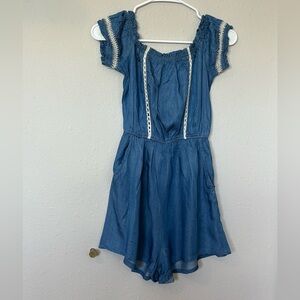 Lush Chambray Off-Shoulder Romper